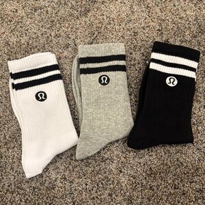 lululemon athletica 3 pack daily essentials crew Socks - Black, Gray, and White